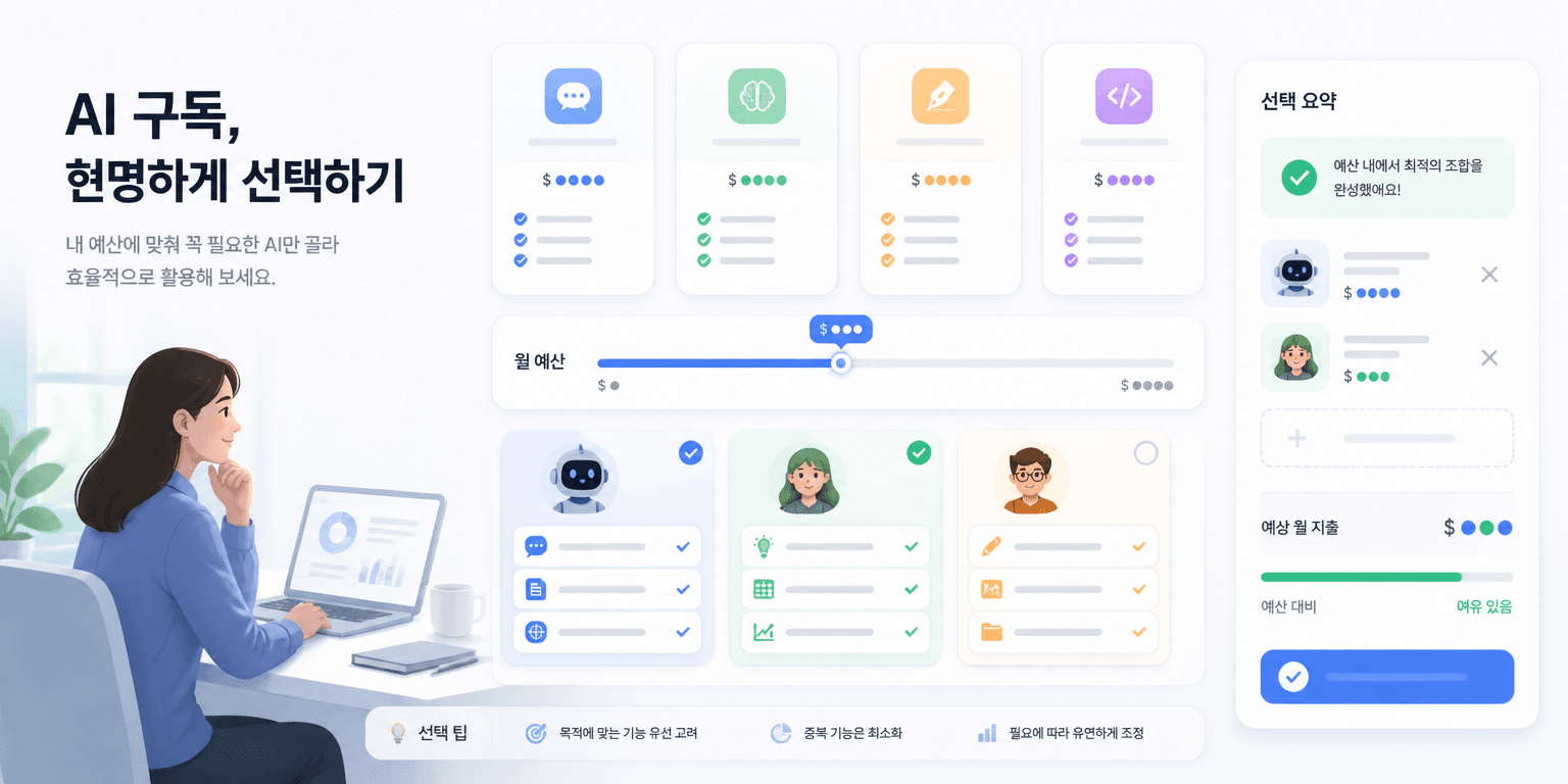 AI 구독 조합을 비교하는 대시보드 일러스트